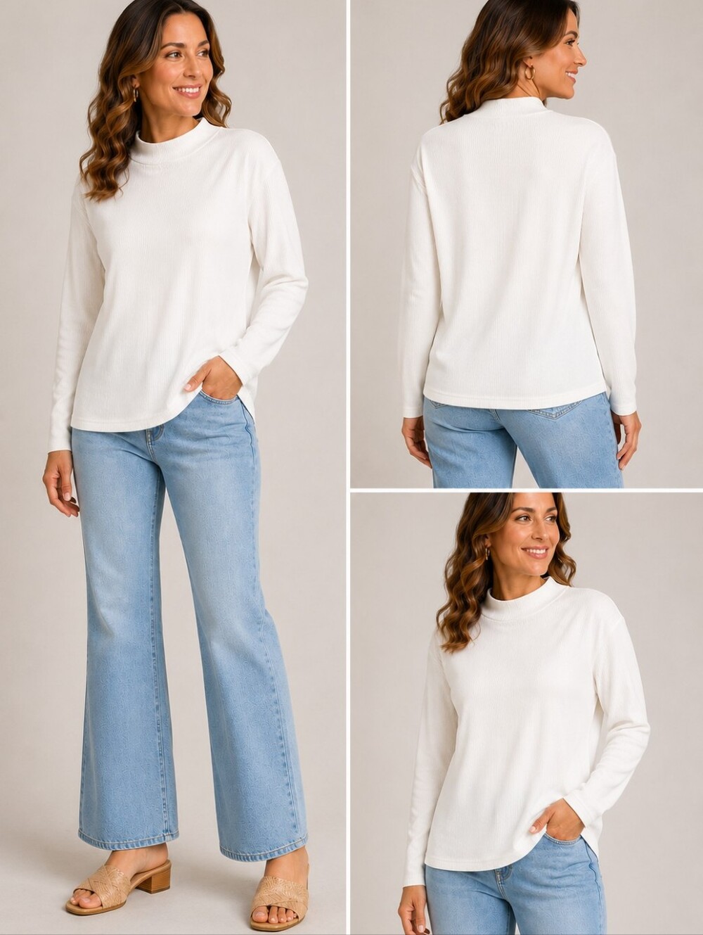 COOFANDY White Ribbed Mock Neck Long Sleeve Top Size L NWOT A84